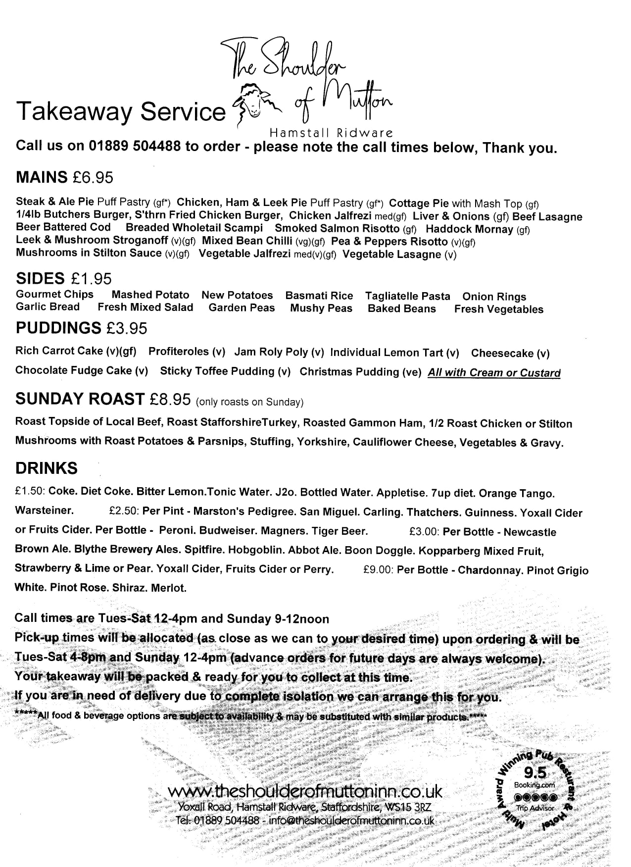 Lockdown 2 Take away Menu